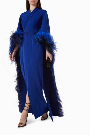 hover state of Topaz Feather-trim Cape Dress in Crepe