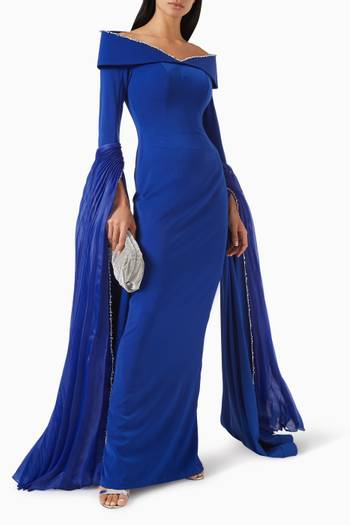 hover state of Sapphire Crystal-embellished Maxi Dress in Crepe