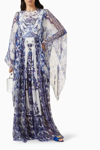 Majolica Print Maxi Dress in Silk Chiffon