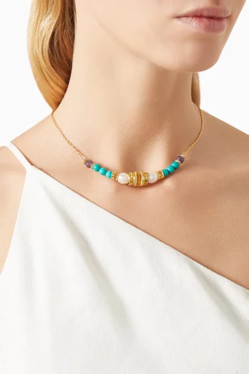 Tiki Filigree Beaded Necklace in 14kt Gold-plated Metal