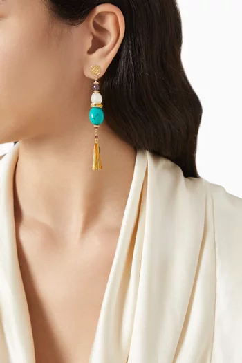 Tiki Tassel Beaded Earrings in 14kt Gold-plated Metal