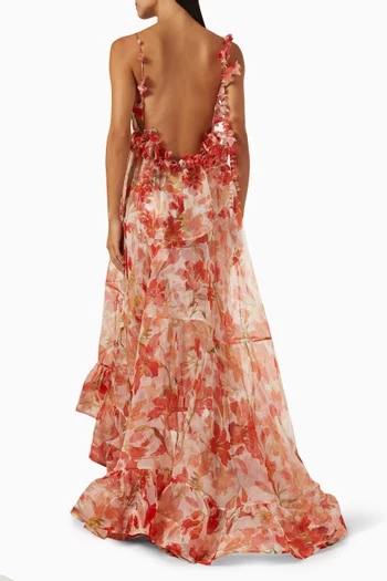 فستان سهرة ترانكيليتي بحمالات مزينة بزهور حرير