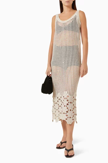 Yasnola Crochet-knit Midi Dress in Cotton-blend
