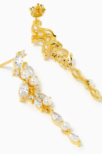 Pearl & Crystal Drop Earrings in Gold-plated Metal