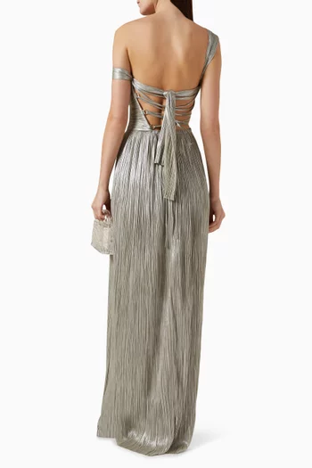 Serene Draped Maxi Dress in Metallic Silk-tulle