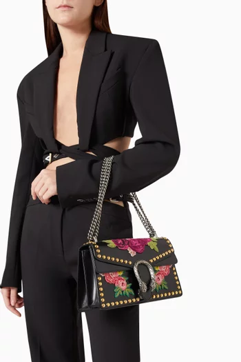 Small Floral-embroidered Dionysus Shoulder Bag in Leather
