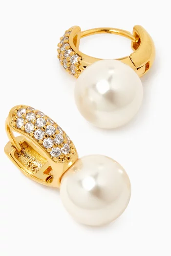 Swarovski Pearl Huggie Earrings in Gold Vermeil