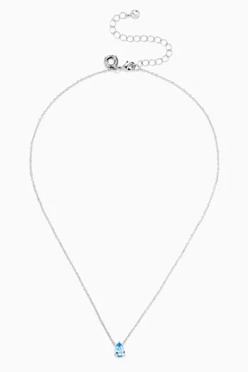 Pear-cut Pendant Necklace in Rhodium-plated Brass