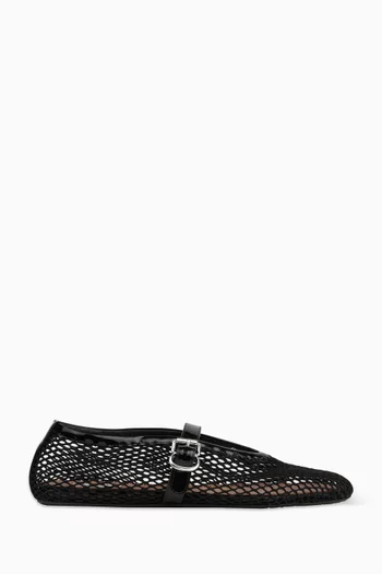 Fishnet Ballet Flats in Mesh & Patent Leather