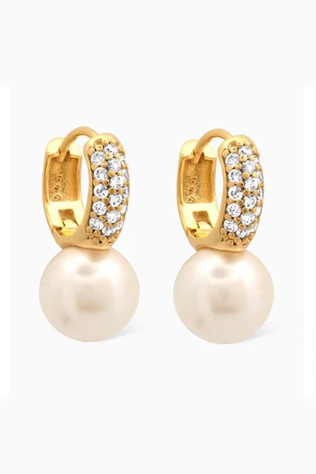 Swarovski Pearl Huggie Earrings in Gold Vermeil