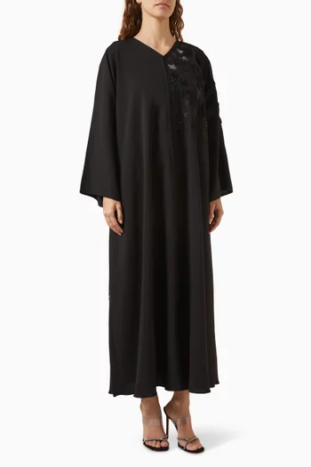 Beads & Leather Patch Embroidery Abaya in Crepe