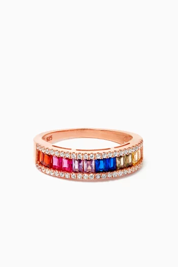 Coloured Baguette Crystal Ring in Gold-plated Sterling Silver