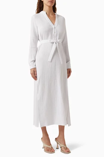 Frieda Belted Shirt Midi Dress in Cotton