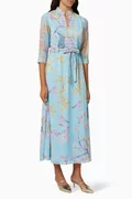 (4p. pack) White Green Abstract V-Neck Printed Midi Dress - T-80 main image 1