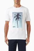 Buy BOSS White Palm tree Graphic Logo T-shirt in Cotton Jersey for Men ...