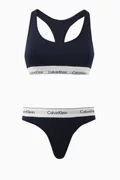 Buy Calvin Klein Blue Bralette Thong Set in Cotton for Women in