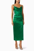 Buy Elle Zeitoune Green Shia Midi Dress in Satin for WOMEN in UAE | Ounass