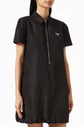 Black Short Plush Dress with Logo Triangle