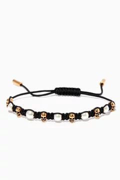 Buy McQueen Black Skull Pearly Friendship Bracelet For UNISEX