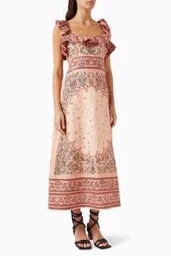 zimmermann matchmaker frilled midi dress ZIMMERMANN + NET SUSTAIN Matchmaker asymmetric floral-print chiffon midi  dress