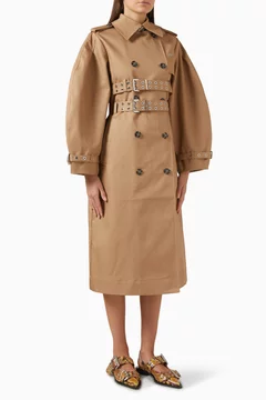 Buy Ganni Brown Trench Coat in Bonded Cotton For Women Online | Ounass UAE