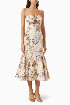 Coco Tie-front Midi Dress in Linen