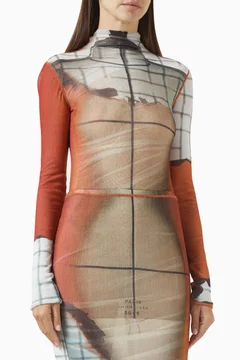 Buy Jean Paul Gaultier Orange Twisted Fire-print Bodysuit in