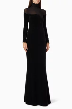 Buy Elisabetta Franchi Black High-neck Gown in Velvet For Women Online | Ounass UAE