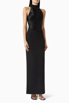 Buy Solace London Black Portia Bead-embellished Dress For Women Online | Ounass UAE