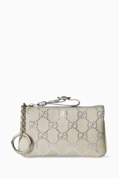 Emblem Key Pouch in GG-coated Fabric