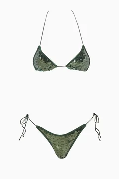 Buy Oseree Green Marylin Sequin-embellished Microkini Bikini Set For ...