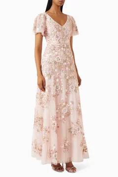 Buy Needle & Thread Pink Palace Garden Floral Sequin Gown For Women ...