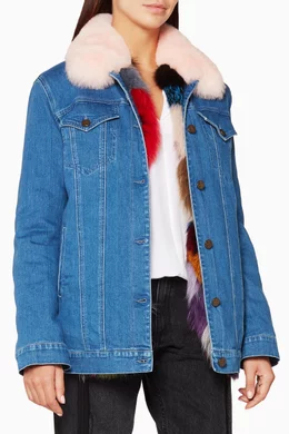 Buy Blue Blue Denim Jacket with Fur Collar for Women in UAE Ounass
