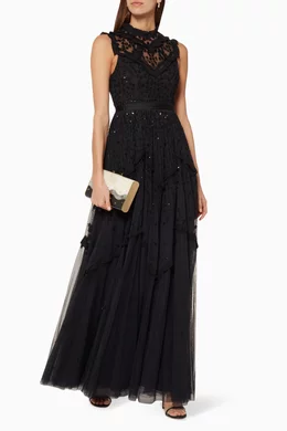 Buy Needle Thread Black Black Daisy Shimmer Gown for Women in UAE Ounass