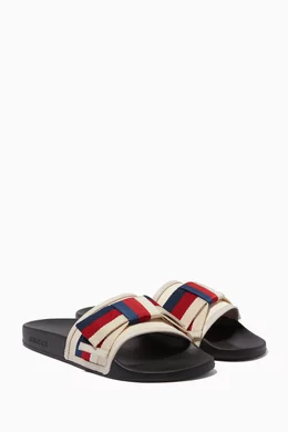 Gucci satin slides hotsell with web bow