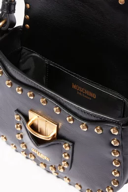 Buy Moschino Black Black Hidden Lock Studded Shoulder Bag for
