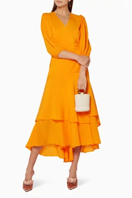 Ganni orange hot sale wrap dress