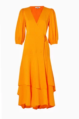 Ganni orange wrap dress clearance