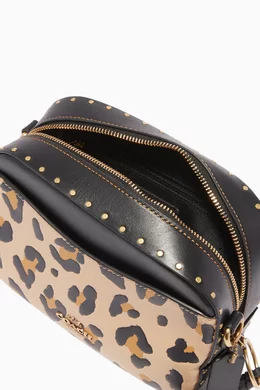 Buy Coach Green Leopard Print Small Camera Cross Body Bag for