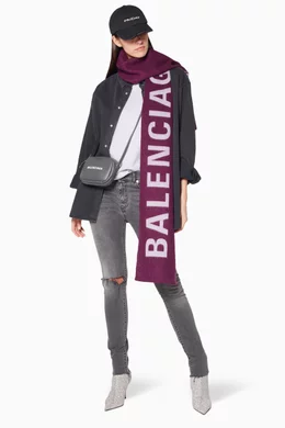 Buy Balenciaga Red Bordeaux White Logo Wool Scarf for Women in
