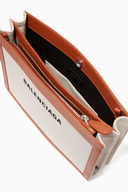 Buy Balenciaga Brown Light Brown Leather Trimmed Canvas Cross Body