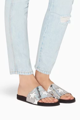 Buy Stella McCartney Silver Black Metallic Silver Star Slides