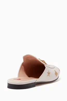 Buy Gucci White Ivory Bee Star Embroidered Princetown Slippers