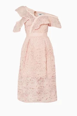 Buy Self Portrait Pink Pastel Pink Floral Lace Frill Midi Dress