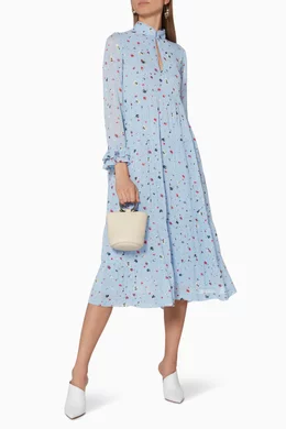 Buy Ganni Blue Serenity Blue Dainty Georgette Dress for Women in