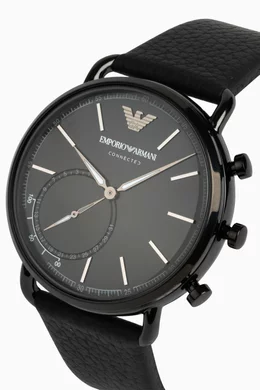 Emporio armani hybrid smartwatch with hammered leather strap sales