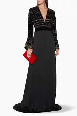 Buy Gucci Black Black Embellished Long Sleeve Gown for Women in