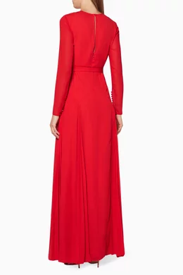 Self portrait red 2025 embroidered maxi dress
