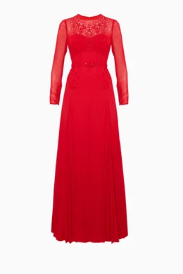 Self portrait red 2025 embroidered maxi dress