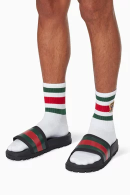 Buy Gucci Black Black Pursuit Trek Web Slide Sandals for Men in